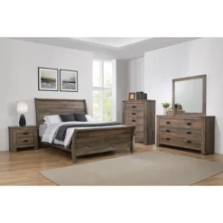 Wooden Eastern King Bedroom Set In Weathered Oak - 4 Piece -Bed Frame Shop 01659b27 40f4 47af a6d8 ec7d7d138f71