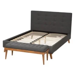 Baxton Studio Valencia Mid-Century Modern 2-Piece Bedroom Set With Dark Grey Fabric Upholstered Bed - Queen -Bed Frame Shop 0178ece5 ae48 47dd 826c 7c44d1bee8b0
