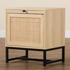 Baxton Studio Caterina Mid-Century Modern Natural Brown Finished Wood And Natural Rattan End Table With Pull-Out Shelf - Natural Brown, Black -Bed Frame Shop 023cadff e4ab 44d9 a466 d8aecbbf8545