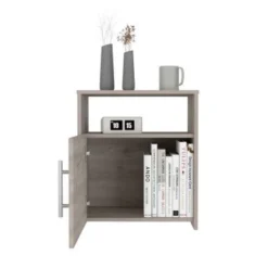 FM Furniture Bristol Nightstand With Cabinet And Open Shelf - Light Gray -Bed Frame Shop 039535d9 8d30 40da 917d 6c77a8459fd1