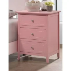 Daniel 3-drawer Transitional Wooden Nightstand - Pink -Bed Frame Shop 03f9cfd8 f418 42e3 9cd8 acd236b71691