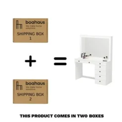 Boahaus Modern Vanity Table, White, 7 Drawers, Wide Mirror - White- Crystal Ball Knobs -Bed Frame Shop 04a86076 785d 4821 99ba ed433c11e1f4