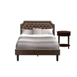 2-Pc Platform Bed Set With A Bed Frame And Antique Mahogany End Table - Dark Brown Faux Leather And Black Legs (Bed Size Option) - GB25K-1HI0M -Bed Frame Shop 04d80232 b04e 411f 9a19 b9a98e9cf869