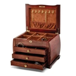 Curata High Gloss Bubinga Veneer 3-Drawer Locking Wooden Jewelry Chest - Brown -Bed Frame Shop 057949cb 28dd 49fa 8580 7accaa2cd02b