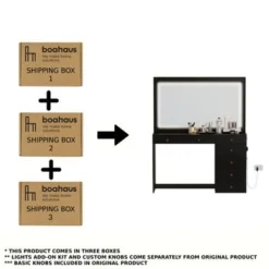 Boahaus Selene Dressing Table With LED Lights - Black - Golden Knobs -Bed Frame Shop 07f6ca36 5a05 43b1 8e3e 0b4a4e488cc7