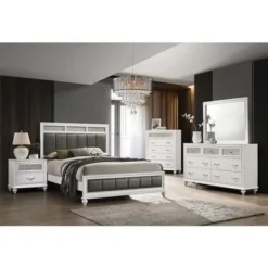 Leatherette Upholstered Queen Panel Bedroom Set In White And Grey - 4 Piece -Bed Frame Shop 0820c828 0e06 4ca2 927d ae0ffe97ad4d