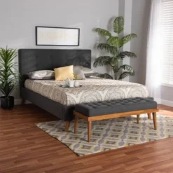 Baxton Studio Valencia Mid-Century Modern 2-Piece Bedroom Set With Dark Grey Fabric Upholstered Bed - King -Bed Frame Shop 085b218b b4ae 47f1 a2b1 2953ad4ccc8e