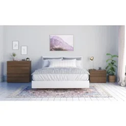 Nexera Solstice 4-Piece Bedroom Set, Walnut & White - Queen