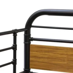 Hedley Bunk Bed Frame With 4 Hard Wood Legs - Twin Bed In Powder Coating Black Color And Brown Wood Laminate - HYT0B01 -Bed Frame Shop 08b8bee6 d5f0 424b a6b1 9ecbd4d25b9e