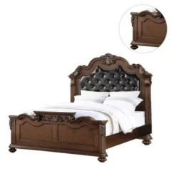 Wooden Bed With Padded Headboard In Dark Cherry Finish - California King -Bed Frame Shop 093cd480 1e06 4348 b53f 6b6bca3ff9a0