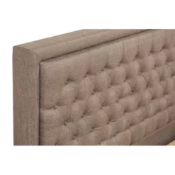 3 Pc Bed Set - Bed Frame With Brown Linen Fabric Padded - Button Tufted Headboard - 2 Wooden Nightstand (Bed Size Options) - KD18Q-2HI0M -Bed Frame Shop 093d9b54 5022 40e6 98d3 5fc1c8db8f4d