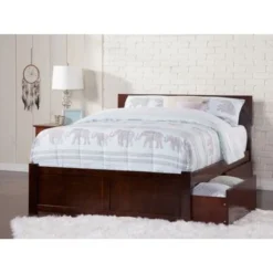 Orlando Queen Platform Bed With Footboard And 2 Drawers In Walnut - Walnut - Queen -Bed Frame Shop 098e98ba 137a 4318 8688 65d9bed6c650