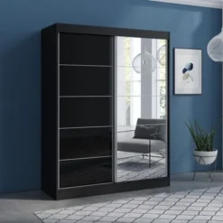 Aria High Gloss 2-door Modern Wardrobe With Mirror - Wenge-47" -Bed Frame Shop 09c28b02 a67c 44e6 b526 07944e87a1df