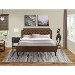 2Pc Bedroom Set - Dark Brown Faux Leather Upholstered Bed With Black Legs - Wire Brushed Black Night Stand (Bed Size Option) - GB25F-1VL06 -Bed Frame Shop 09d33ac7 8bc3 428f 993a fd7caea8070f