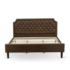2PC Platform Bed - Dark Brown Faux Leather And With Black Texture Bed- Distressed Jacobean Small End Table (Bed Size Options) - GB25F-1DE07 -Bed Frame Shop 0ab2caf0 8b87 4a6c b8e4 3968a3e9b3b1