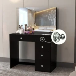 Boahaus Matilda Makeup Vanity Desk, Black - Silver -Bed Frame Shop 0b221aa8 6394 4bf8 8d6b 63b15f3d3035