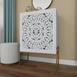 White Or Grey Wood Pine Boho Eclectic Traditional 2 Door Storage Cabinet - Grey -Bed Frame Shop 0b74e6d6 4d44 4bdd 8d1a a75309549916