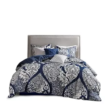 Indigo Vienna 7 Piece Cotton Printed Comforter Set Queen 2 Indigo Vienna 7 Piece Cotton Printed Comforter Set Queen - Image 2