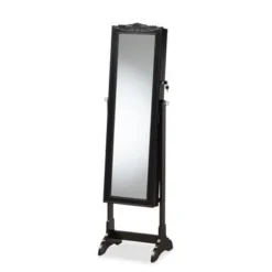 Baxton Studio Madigan Modern & Contemporary Wood Jewelry Armoire With Mirror - Black