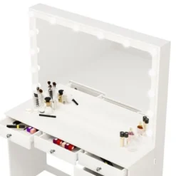 Boahaus Dressing Table, Light Bulbs, White, Mirror, 07 Drawers - White-Gold Knobs -Bed Frame Shop 0bf04519 49b0 4669 b0d3 0d8ce2c28aa9