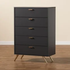 Baxton Studio Kelson Modern Dark Grey And Gold Finished Wood 5-Drawer Chest - Grey -Bed Frame Shop 0c0ba94f d69f 4482 a4e9 dfc1d61c4c83