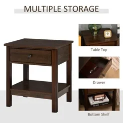 HOMCOM Bedside Night Stand With Drawer, Top And Bottom Shelf For Small Spaces, Dark Brown - Dark Brown - 1-drawer -Bed Frame Shop 0ca60f16 8814 4e46 90b4 9097fe0d9a35