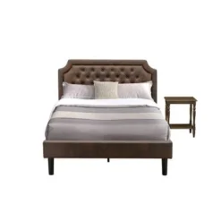 2-Piece Platform Bedroom Set- Bed And Distressed Jacobean Nightstand- Dark Brown Faux Leather- Black Legs (Bed Size Options) - GB25Q-1BF07 -Bed Frame Shop 0e60996a 76ce 4b2d 84a3 2a90ab9c97c5