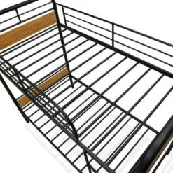 Hedley Bunk Bed Frame With 4 Hard Wood Legs - Twin Bed In Powder Coating Black Color And Brown Wood Laminate - HYT0B01 -Bed Frame Shop 0ecf91c9 c9dc 4935 abab 744c7b8b4548