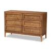 Baxton Studio Ramiel Mid-Century Modern Ash Walnut Finished Wood And Rattan 6-Drawer Dresser - Natural Brown, Gold