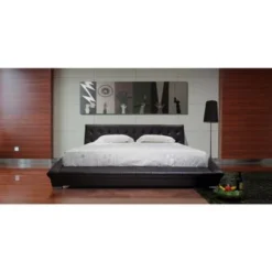 Greatime Vinyl Platform Bed - King-Dark Brown -Bed Frame Shop 1140cd44 a542 464f 85dd 0e2bbdd9e1a4