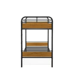 Hedley Bunk Bed Frame With 4 Hard Wood Legs - Twin Bed In Powder Coating Black Color And Brown Wood Laminate - HYT0B01 -Bed Frame Shop 1243192f 41a8 41e7 805f 66485f3d8e81