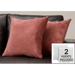 Pillows/ Set Of 2/ 18 X 18 Square/ Insert Included/ Decorative Throw/ Accent/ Sofa/ Couch/ Bedroom/ Polyester/ Hypoallergenic/ Pink/ Modern