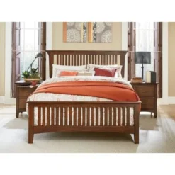 Modern Mission Vintage Oak Finish Wood Bed - Queen