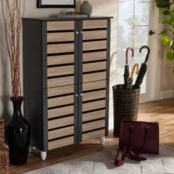 Baxton Studio Contemporary Shoe Storage Cabinet - Oak Brown And Dark Gray - No Drawers