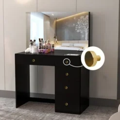 Boahaus Matilda Makeup Vanity Desk, Black - Silver -Bed Frame Shop 158ccab7 5afb 4227 b935 a91d48d4d66c