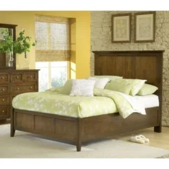 Modern Shaker Truffle Solid Mahogany Panel Bed - California King
