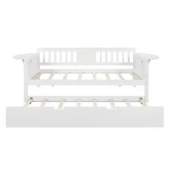 Twin Wooden Daybed With Trundle, Sofa Bed For Bedroom Living Room - Brown -Bed Frame Shop 15bf2674 e69d 47e2 ad05 c32f46e7ea23