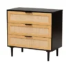 Baxton Studio Maureen Mid-Century Modern Espresso Brown Wood And Rattan 3-Drawer Cabinet - Espresso, Natural Brown