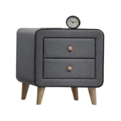 Benzara Transitional Style Wood And Fabric Upholstery Nightstand With 2 Drawers, Gray