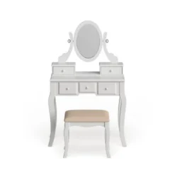 Roundhill Furniture Copper Grove Watt Wood Makeup Vanity Table And Stool Set - White -Bed Frame Shop 1733973d 54a8 40cb a212 36d6fbfb57bb
