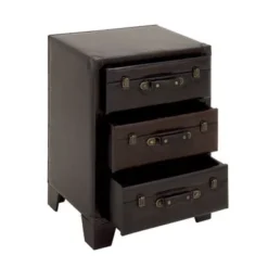 Urban Designs 3-Drawer Espresso Leather Cabinet Nightstand - Espresso - 3-drawer