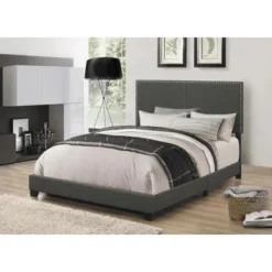 Boyd Queen Upholstered Bed With Nail Head Trim Charcoal