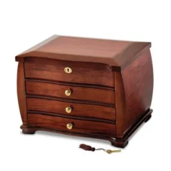 Curata High Gloss Bubinga Veneer 3-Drawer Locking Wooden Jewelry Chest - Brown