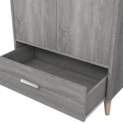 DH BASIC Mid-Century Modern Distressed Grey 1-Drawer Wardrobe Armoire By Denhour - Grey -Bed Frame Shop 17de9832 fbde 49a6 9506 3029a145b369
