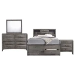 Picket House Furnishings Madison Queen Storage 4PC Bedroom Set - Grey - Queen - 4 Piece