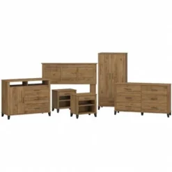 Somerset 6 Piece Full/Queen Size Bedroom Set By Bush Furniture - Fresh Walnut