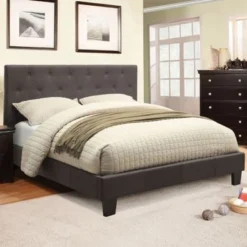 Perdella Contemporary Grey Fabric Tufted Low Profile 2-Piece Platform Bed With Nightstand Set By Furniture Of America - Eastern King -Bed Frame Shop 195e50a6 8e06 462b 8f28 624fb856b730