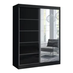 Aria High Gloss 2-door Modern Wardrobe With Mirror - Wenge-47" -Bed Frame Shop 1a2615f2 4d97 40b4 8f36 7965510ac41b