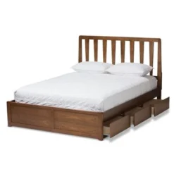 Contemporary Walnut Wood Storage Bed By Baxton Studio - King - Brown -Bed Frame Shop 1a29c96c 824a 4749 9670 01aca9df478e