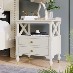 Modern Wooden Nightstand With Two Drawers - Cherry -Bed Frame Shop 1a4156b4 000a 476f a80f e7929af9b7ff